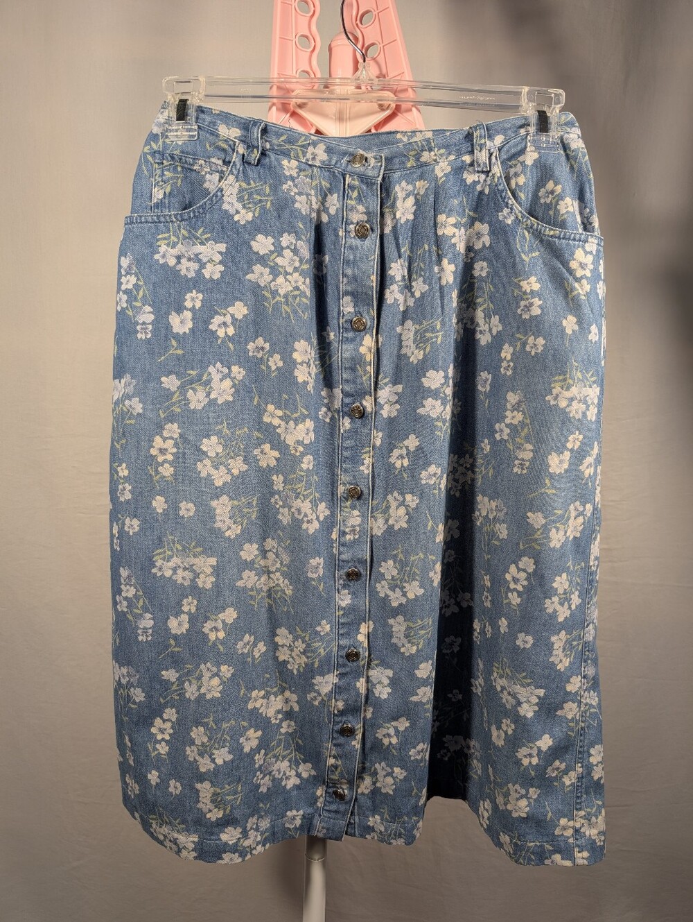 Vintage Liz Claiborne Villager Sport Floral Denim Button Front Midi Skirt Size 1